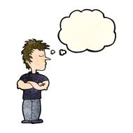 cartoon man refusing to listen with thought bubble N4