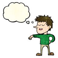 cartoon man making dismissive gesture with thought bubble N7