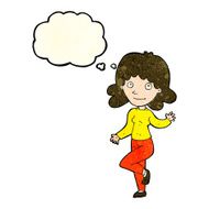 cartoon friendly woman waving with thought bubble N19