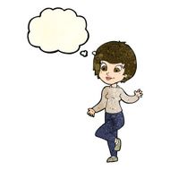 cartoon woman waving with thought bubble N123