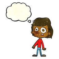 cartoon worried boy with thought bubble N12