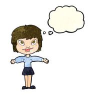 cartoon woman with open amrs thought bubble N4