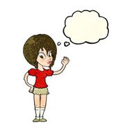 cartoon pretty woman waving with thought bubble N34