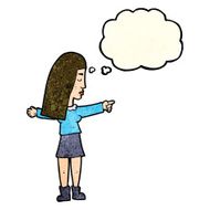 cartoon woman pointing with thought bubble N76