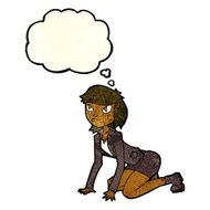 cartoon woman on hands and knees with thought bubble N4