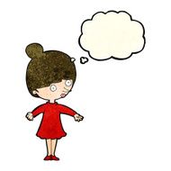 cartoon surprised woman with thought bubble N89