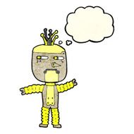 cartoon waving robot with thought bubble N7