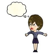 cartoon annoyed girl with thought bubble N7