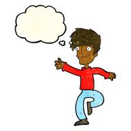 cartoon happy man dancing with thought bubble N14