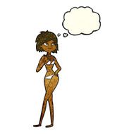 cartoon woman in bikini with thought bubble N20