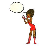 cartoon woman applying lipstick with thought bubble N4