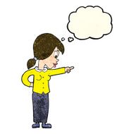 cartoon enthusiastic woman pointing with thought bubble N4