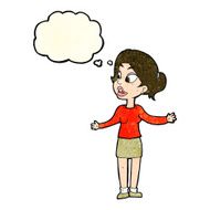 cartoon pretty woman explaining something with thought bubble N4