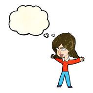 cartoon woman gesturing with thought bubble N12