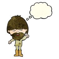 cartoon hippie man in wellington boots with thought bubble N4