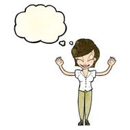 cartoon pretty woman with hands in air thought bubble N4