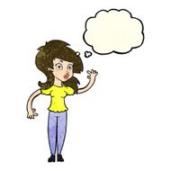 cartoon pretty woman waving with thought bubble N35