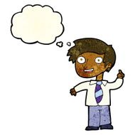 cartoon school boy with idea thought bubble N10