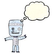 cartoon funny old robot with thought bubble N4