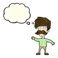 cartoon man with mustache waving thought bubble N11