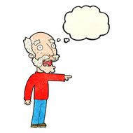 cartoon scared old man pointing with thought bubble N4