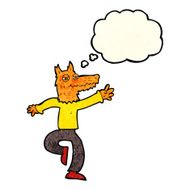 cartoon happy fox man with thought bubble N9