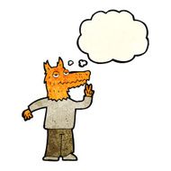 cartoon happy fox man with thought bubble N10