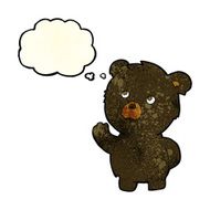 cartoon waving black bear with thought bubble N18