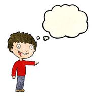 cartoon happy boy laughing with thought bubble N9