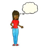 cartoon woman explaining with thought bubble N20