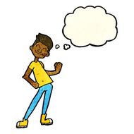 cartoon celebrating man with thought bubble N4