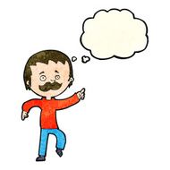 cartoon man with mustache pointing thought bubble N12