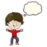 cartoon happy boy laughing with thought bubble N10
