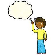 cartoon friendly boy waving with thought bubble N4
