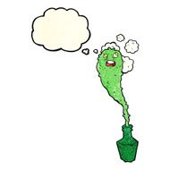 cartoon spooky ghost in bottle with thought bubble N4