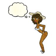 cartoon pin-up beach girl with thought bubble N3