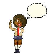 cartoon cool girl giving peace sign with thought bubble N4