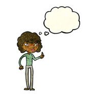 cartoon woman giving thumbs up symbol with thought bubble N25