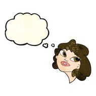 cartoon happy woman with thought bubble N97