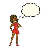 cartoon proud woman with thought bubble N9