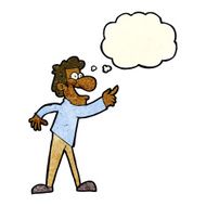 cartoon man pointing and laughing with thought bubble N12