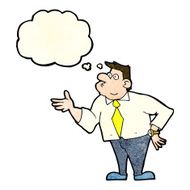 cartoon businessman asking question with thought bubble N4