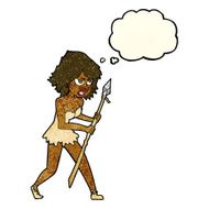 cartoon cave girl with thought bubble N4