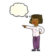 cartoon woman pointing with thought bubble N78