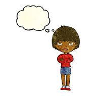 cartoon woman with crossed arms thought bubble N16