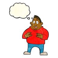 cartoon excited overweight man with thought bubble N3