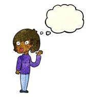 cartoon waving woman with thought bubble N56
