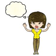 cartoon woman with raised hands thought bubble N4