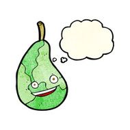 cartoon happy pear with thought bubble N2