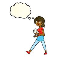 cartoon soccer girl with thought bubble N4